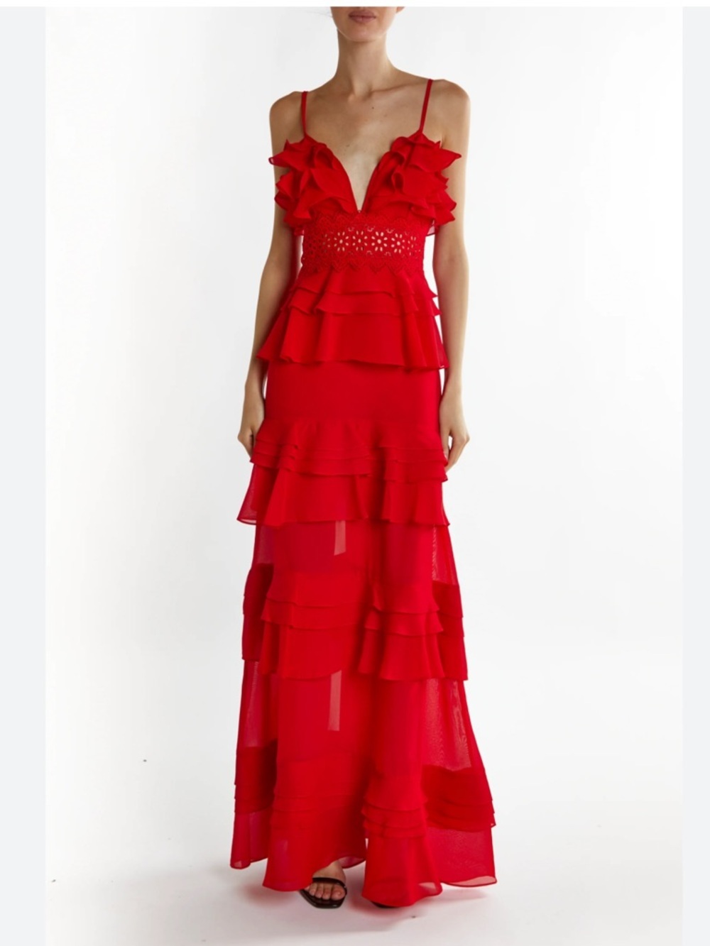 True Decadence Sophia Red Deep Plunge
Layered Ruffle Maxi-Dress Size Large NWT - Picture 12 of 12